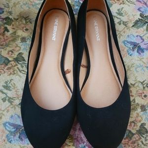 Suede black round toe slip on shoes